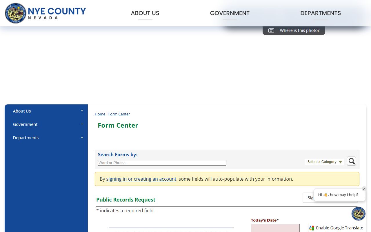 Nye County inmate population public records request form