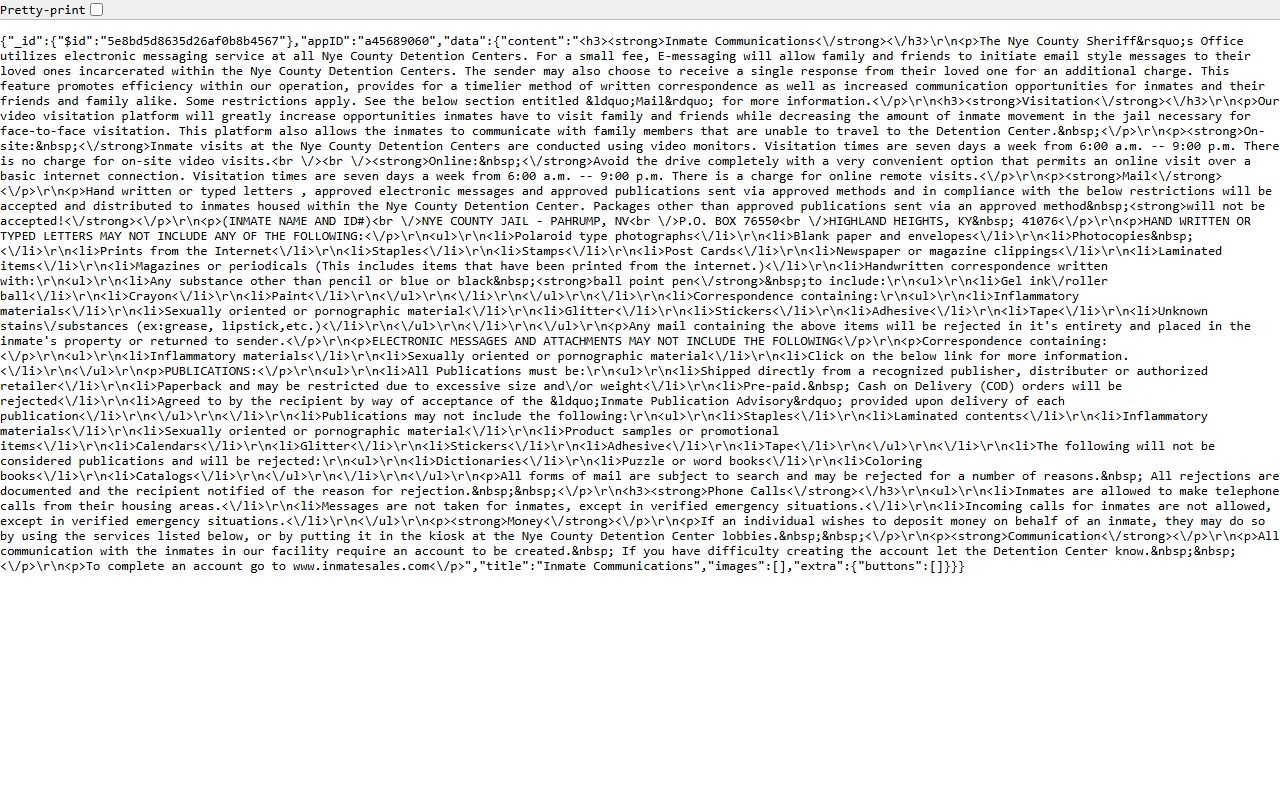 Beatty detention contact NCSO inmate communications mail and money rules