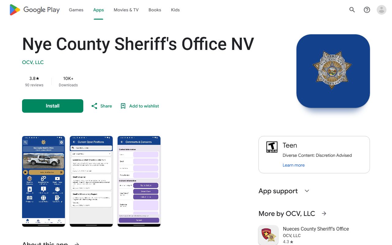 Nye County inmate records sheriff mobile app listing