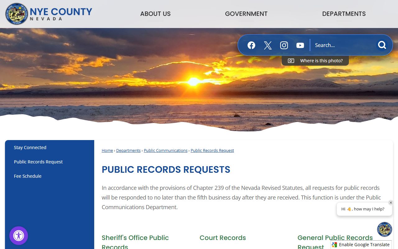 Nye County jail mugshots public records request routing page