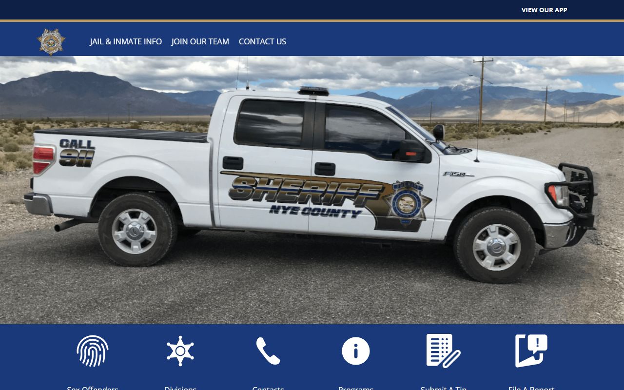 Nye County inmate population sheriff app home and jail navigation